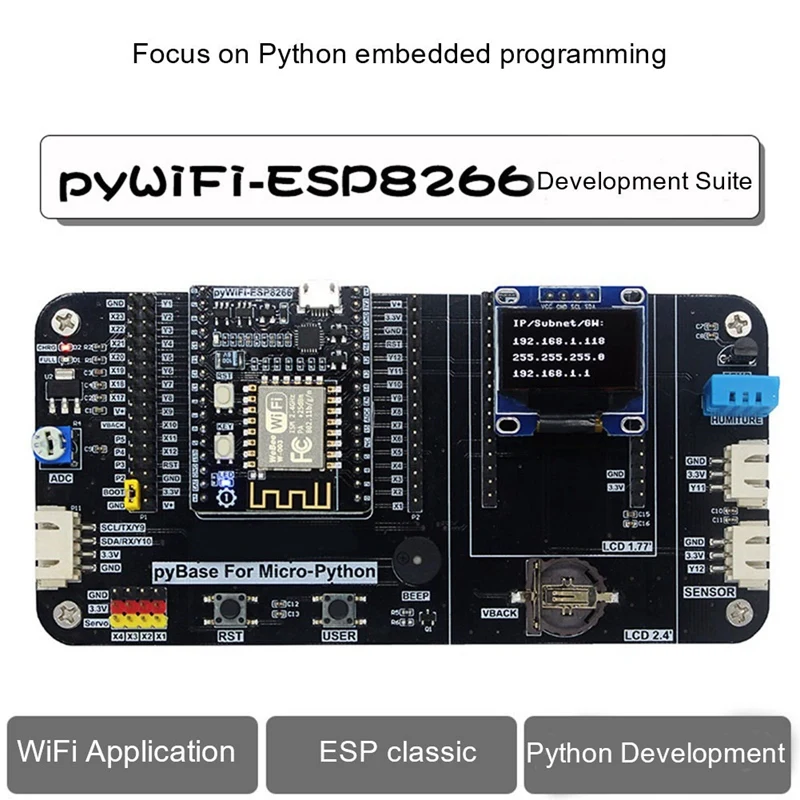 

Pywifi-ESP8266 Development Board +Pybase+0.9 Inch OLED +USB Cable Micro-Python IOT Wireless Wifi Learning Development Kits