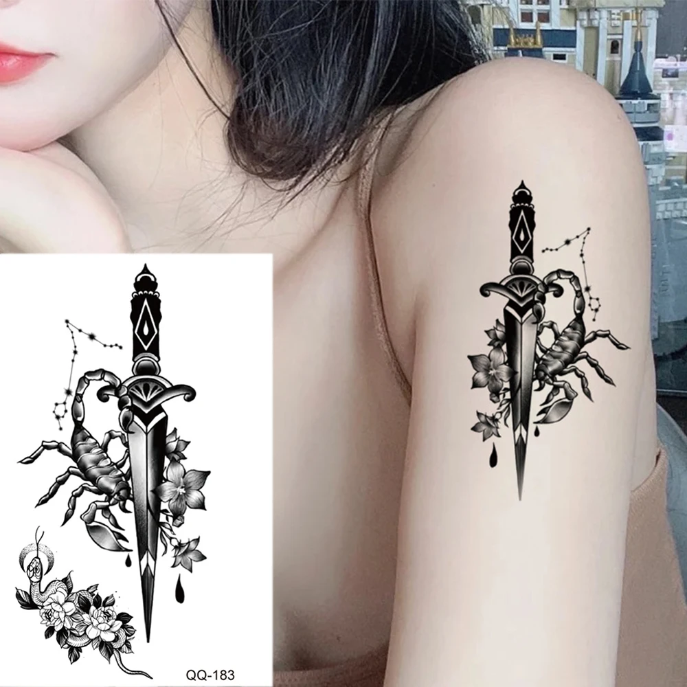 Фото 100 листов мини водостойкая временная татуировка наклейка женский цветок бабочка тигр волк скорпион змея череп запястье шеи мужские татуировки №5