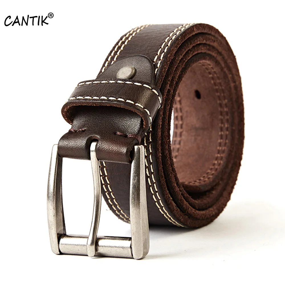 CANTIK New Fashion Design Top Grade Level Quality Design Pure Cow Genuine Leather Belt Retro Style Jeans Accessories for Men 613