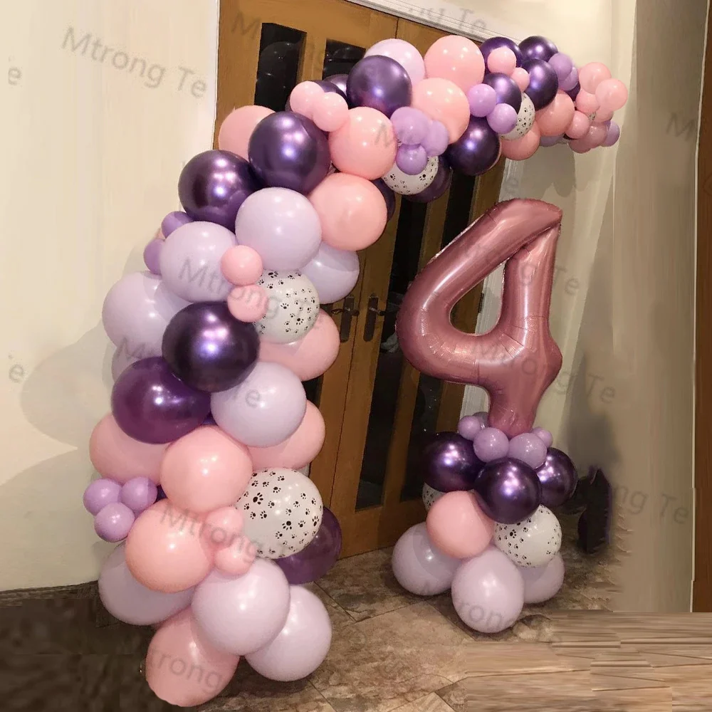 

1 комплект розовых воздушных шаров на день рождения макарон, арочная Пастельная розовая, хромированная, фиолетовая собачья лапа, воздушные ...