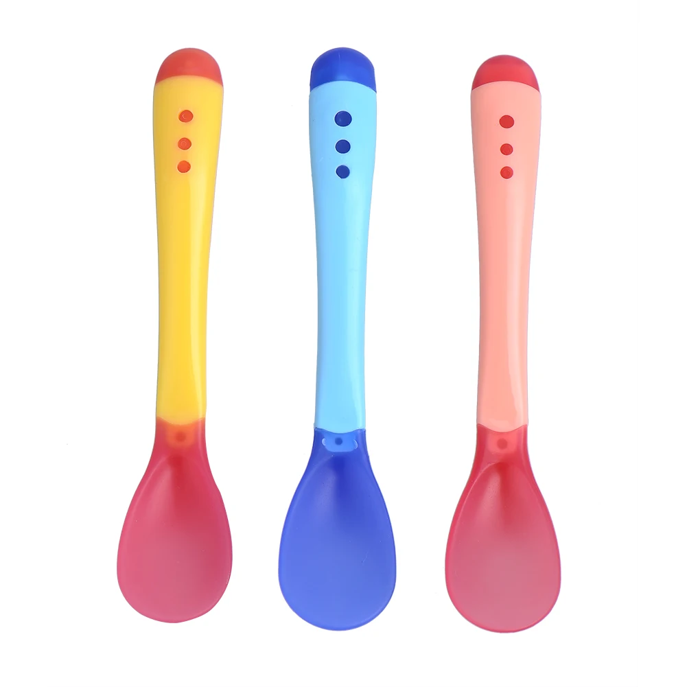 

3pcs Baby Silicon Spoon Baby Safety Temperature Sensing Kids Children Flatware Feeding Spoons Infant Feeding Spoons Kids