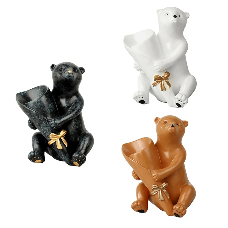

Nordic Bear Statue Vase Decoration Polar Bear Resin Crafts Living Room TV Cabinet Home Bouquet Desktop Gift Decora