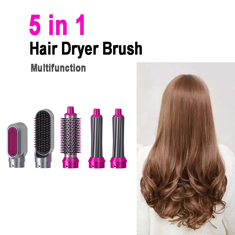 

5 In 1 Hot Air Brush Hair Dryer Curling Iron Straightener Negative Ionic Electric Hair Blower Comb Volumizer Air Styler