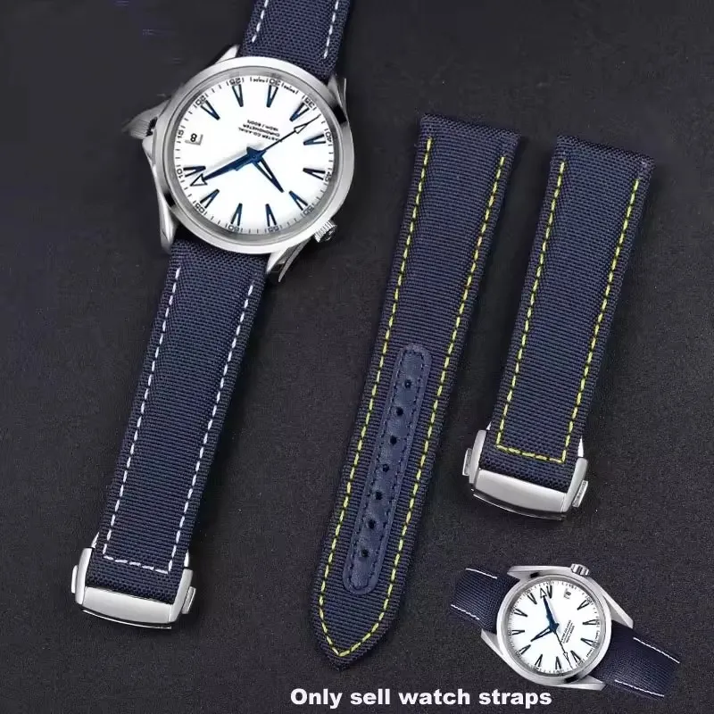 Тканый ремешок для часов Omega Seamaster 300 AT150, 19 мм, 20 мм, из ткани, кожи, нейлона, AQUA TERRA 150, синий, черный. (art.: 3920dbd760490) - 3920dbd760490