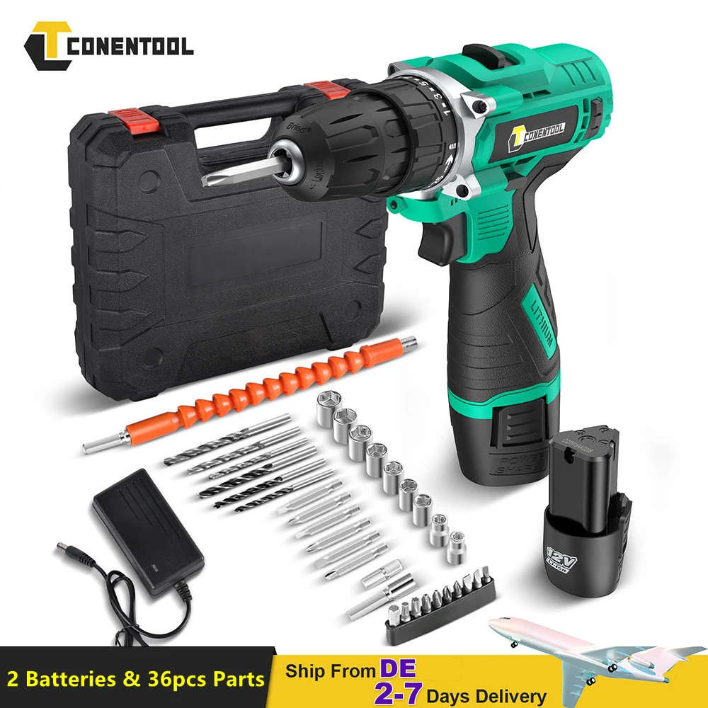 

Conentool 12V Electric Screwdriver Set 36pcs Cordless Drill Battery 1300mah Rechargeable Screwdriver Home Power Tools Kit