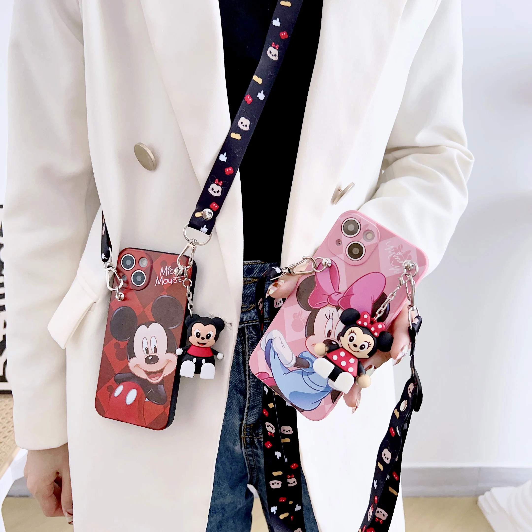Minnie Mickey For Xiaomi Redmi 8 8A 9 9A 9T 9C 10 10A 10C A1 Note 7 8 9 9s 10 11 Pro POCO M3 X3 M4 Phone Case With Holder Rope