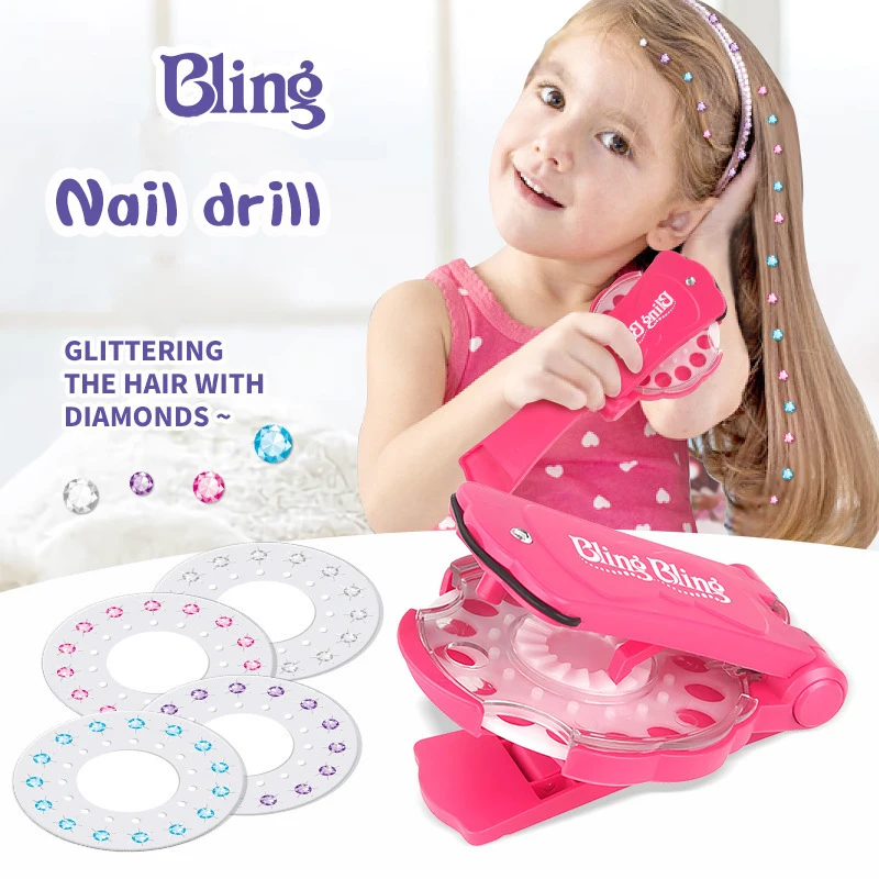 

DIY Girl Hairdressing Toy Blinger Bling Nail Drill Diamond Sticker Children Hair Decoration Dress Up Clothes Tool Gift For Kids