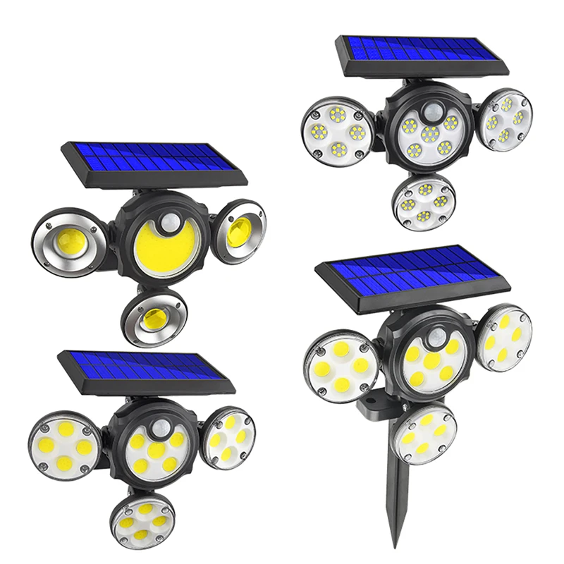 

102/104COB 102LED Настенные светильники на солнечной энергии с четырьмя головками, уличный светильник для газона, земли, светильник с пассивным инф...