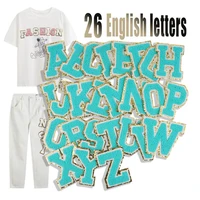 26pcs blue letter stickers patch thermocollant iron on patches for clothing embroidery sewing badge apparel accessories applique