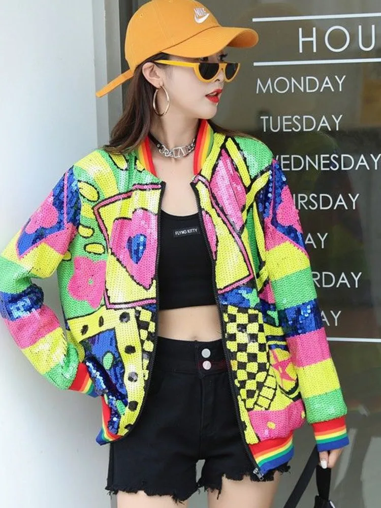 

Женская короткая куртка в стиле Харадзюку, свободная куртка с блестками, модная уличная одежда, Techwear, весна 2022