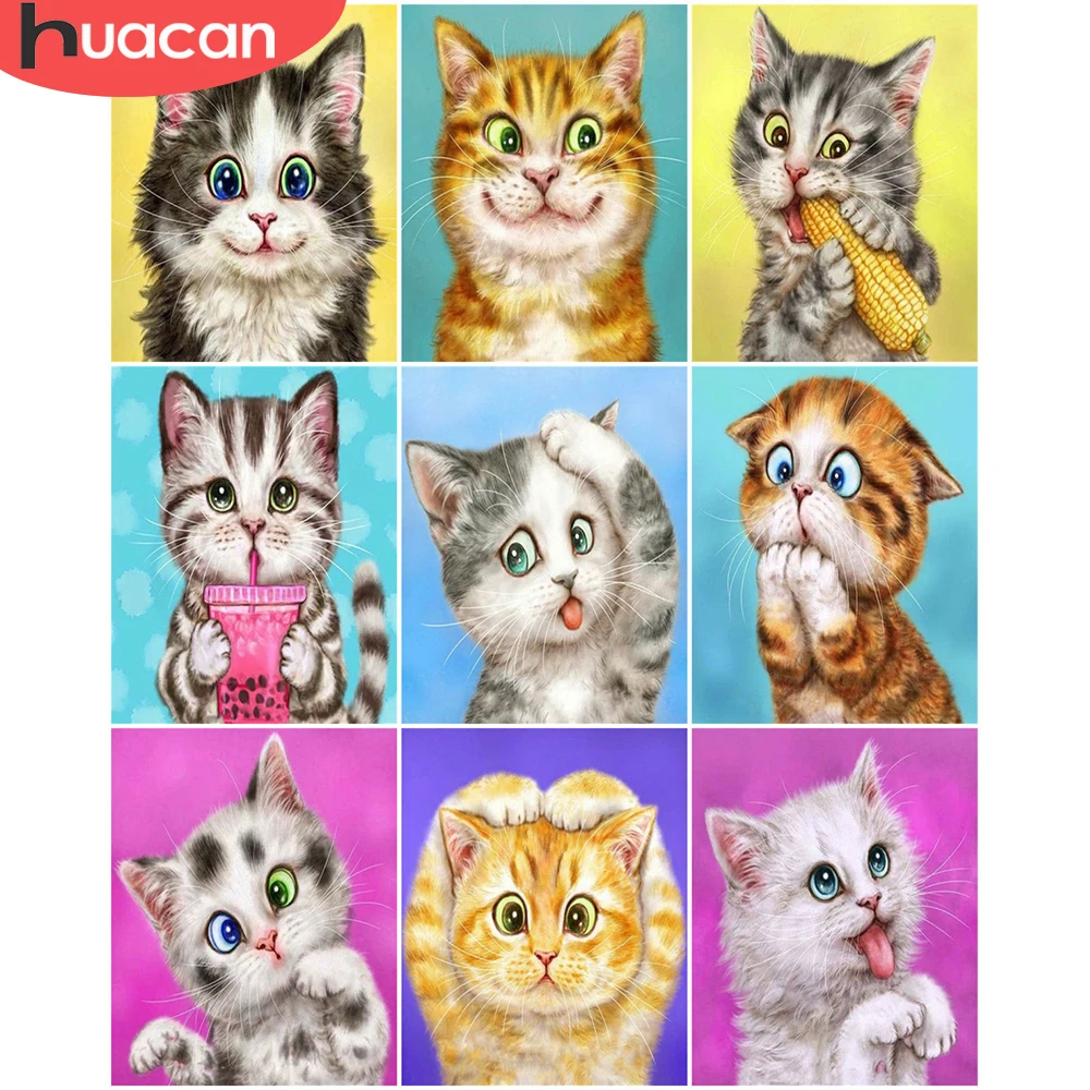 

HUACAN Раскраска по номерам наборы животных ручная роспись по номерам милый кот ручная работа DIY рамка на холсте для гостиной