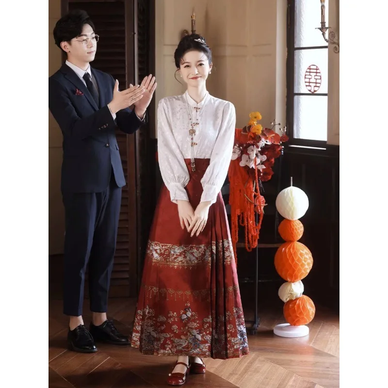 

Новинка 2023, китайская юбка Красной лошади, Женский костюм с принтом, блузка