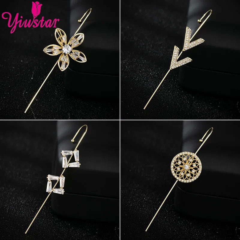 

Bohemian Rhinestone V Shape Ear Wrap Crawler Hook Earrings Women Crystal Stud Earrings Trend Mandala Flower Piercing Jewelry