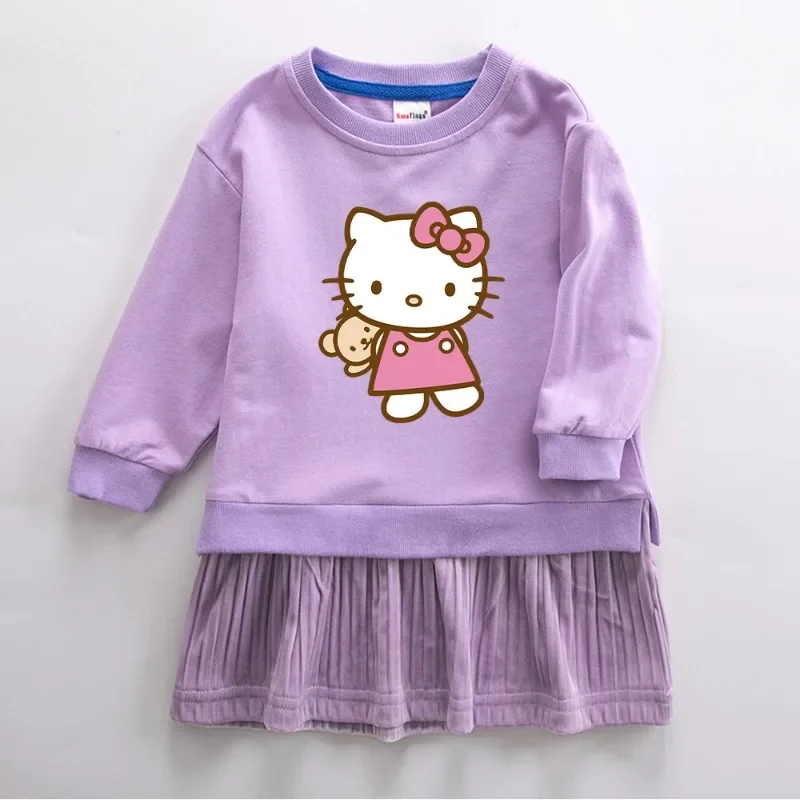 Kawaii Sanrio Hello kitty girl dress 2022 spring and autumn new children's clothing princess pleated mesh birthday gift