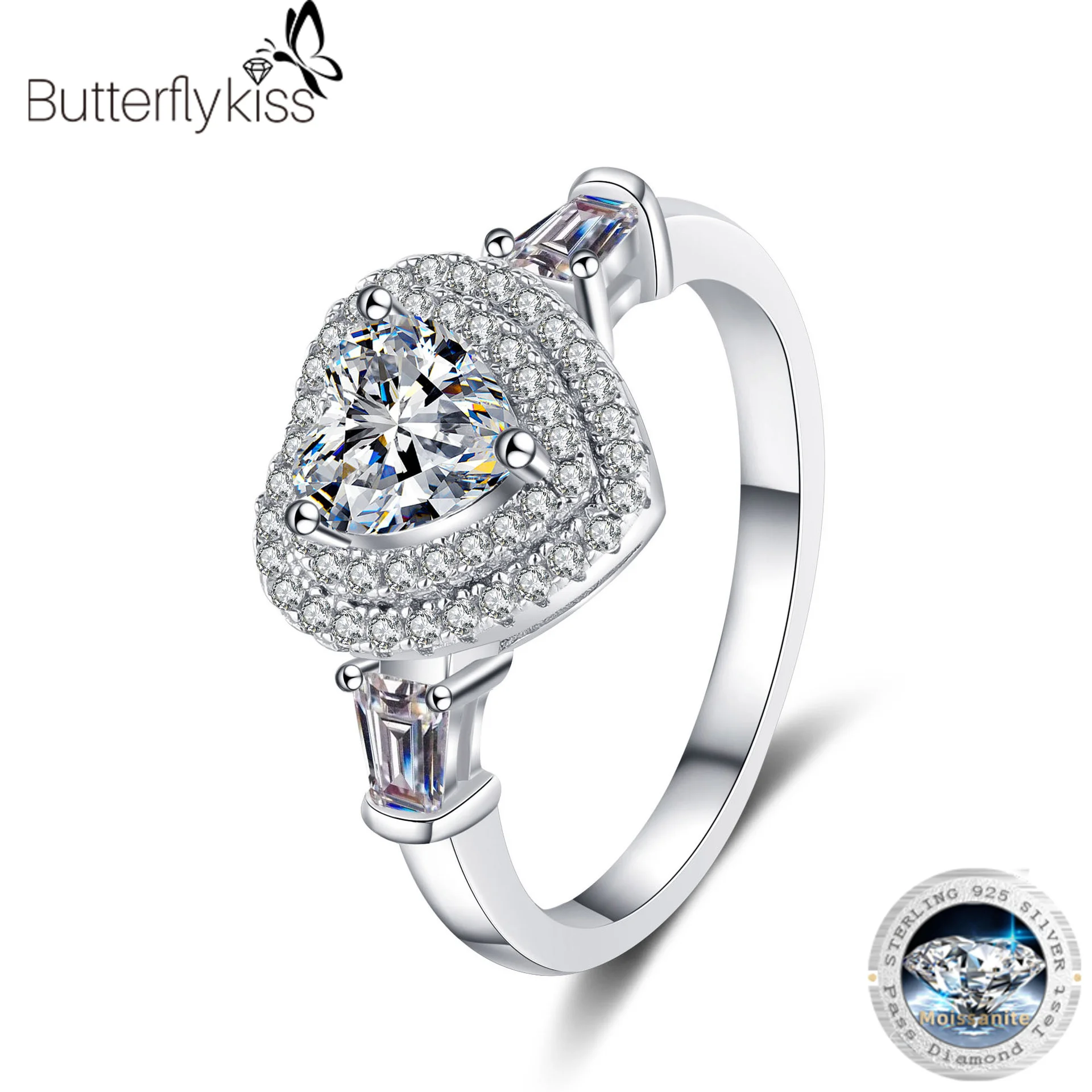 Butterflykiss стерлингового серебра 925 пробы VVS1 настоящий муассанит D цвет сердце