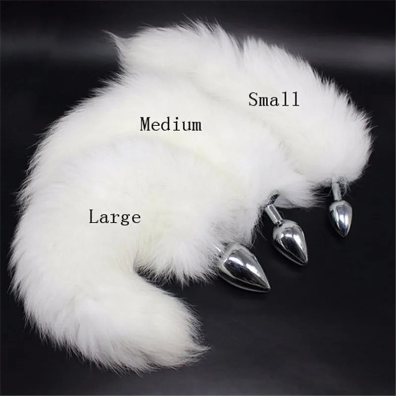 

S/M/L Size Stainless Steel Metal Butt Plug with Long Real White Fox Wool Tail Sex Toys BDSM Sex Product for Women GS0267