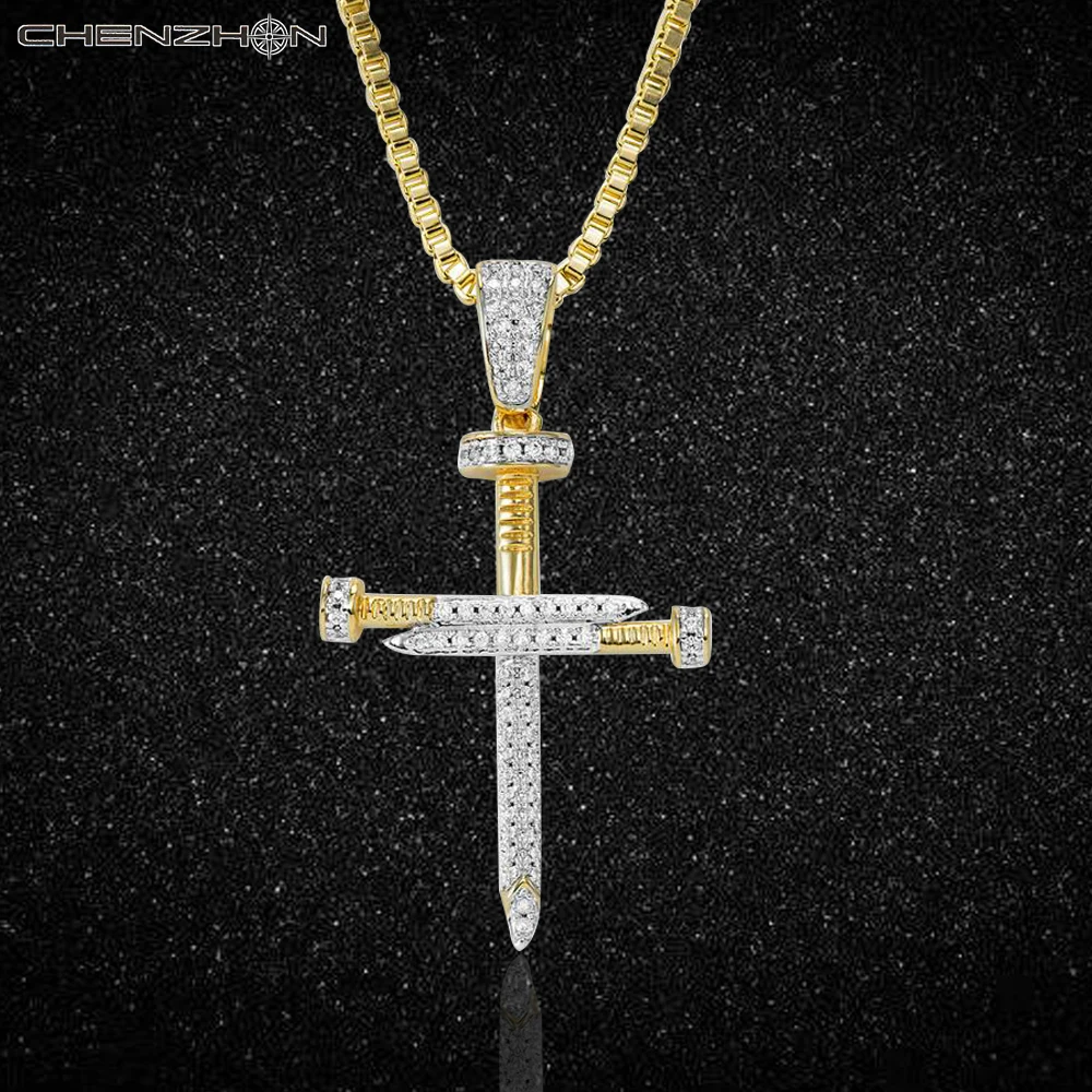 

CHENZHON Cross Necklace For Women Gold Nail 925 silver Fashion Jewellery With AAA Cubic Zircon Setting Jesus Christ
