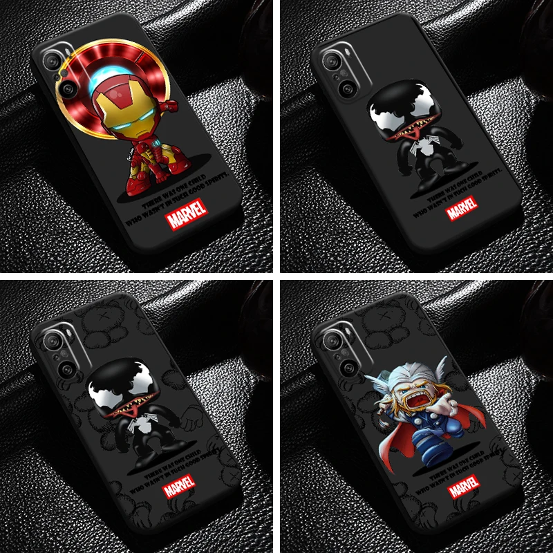 

Marvel Cartoon Iron Man Spiderman For Xiaomi Redmi K40 Pro Gaming Phone Case Liquid Silicon Carcasa Coque Black Silicone Cover