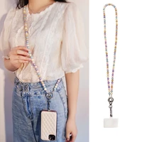 mobile phone lanyard messenger long section shoulder strap hanging chain colored sugar colored beads pendant anti lost pendant
