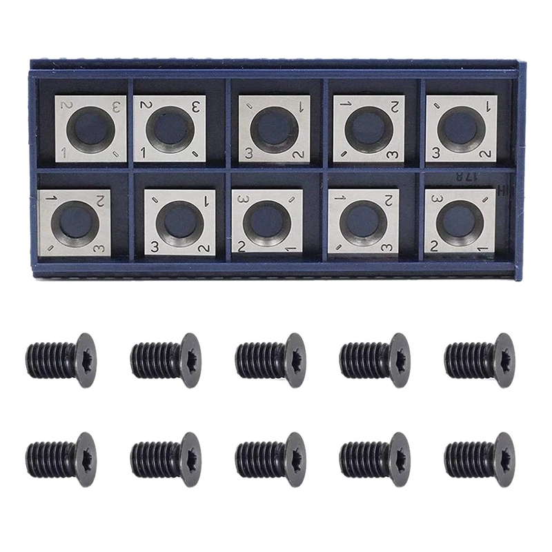 

10Pcs 14mm Square Straight Carbide Cutter Insert with 10Pcs M610mm Screws for Wood Working Spiral/Helical Planer Cutter Head-ABU