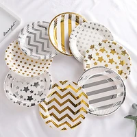 50pcspack 7 inch dots stripe pattern disposable paper plate thickened birthday party round paper plate hot stamping craft
