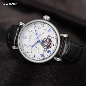 SINOBI Mens Automatic Mechanical Watch Tourbillon Males Skeleton Wrist Watches Quality Gift Box Wristwatches Relojes Mecanicos 4