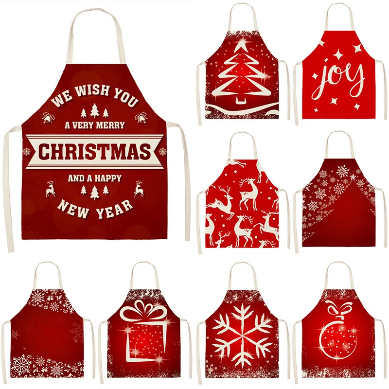 

Christmas Deer Tree Red Gift Pattern Cleaning Aprons 53*65cm Home Cooking Kitchen Apron Cook Wear Cotton Linen Adult Bibs 46397