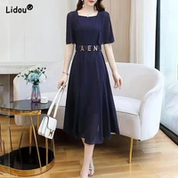 office lady empire give belt solid color short sleeve chiffon dress fashion summer women clothing elegant simple comfortable