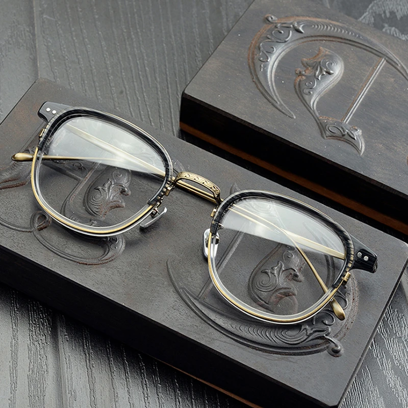 

Оправа для очков в стиле ретро для мужчин и женщин, титановые винтажные модные квадратные очки для коррекции миопии, полная оправа, ручная р...