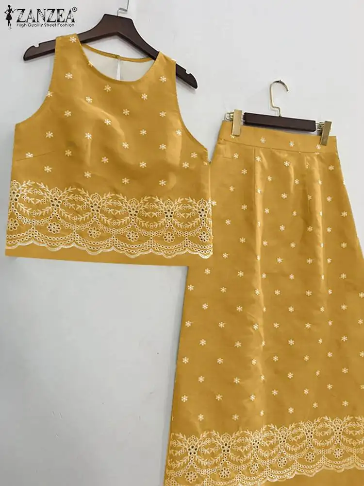 Костюм ZANZEA женский из 2 предметов комплект топа без рукавов и юбки с цветочным