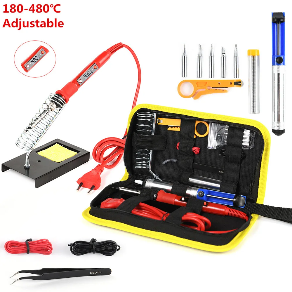 

60W 80W 16Pcs Multimeter Soldering Iron Kit Professional Welding Pen Adjustable Set Electronic Toolbox For Auto Mechanical Tools
