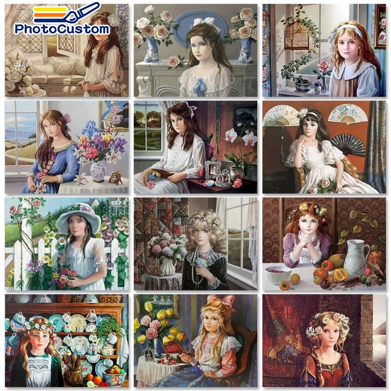 

PhotoCustom Interior Painting by numbers For kids Girl Canvas painting Figure DIY Drawing by numbers Adults crafts Home decor