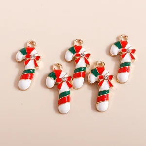 10pcs 11x22mm Cute Enamel Christmas Crutch Charms for Making DIY Bracelets Pendants Necklaces Earrings Crafts Jewelry Findings