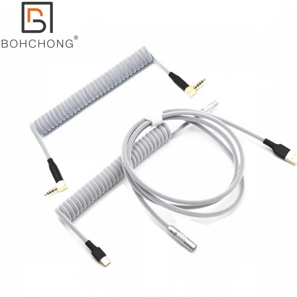 Черно-белый Радужный 0B OB Plug Lemo USB to Type C Micro Mini Спиральный спиральный кабель TRRS