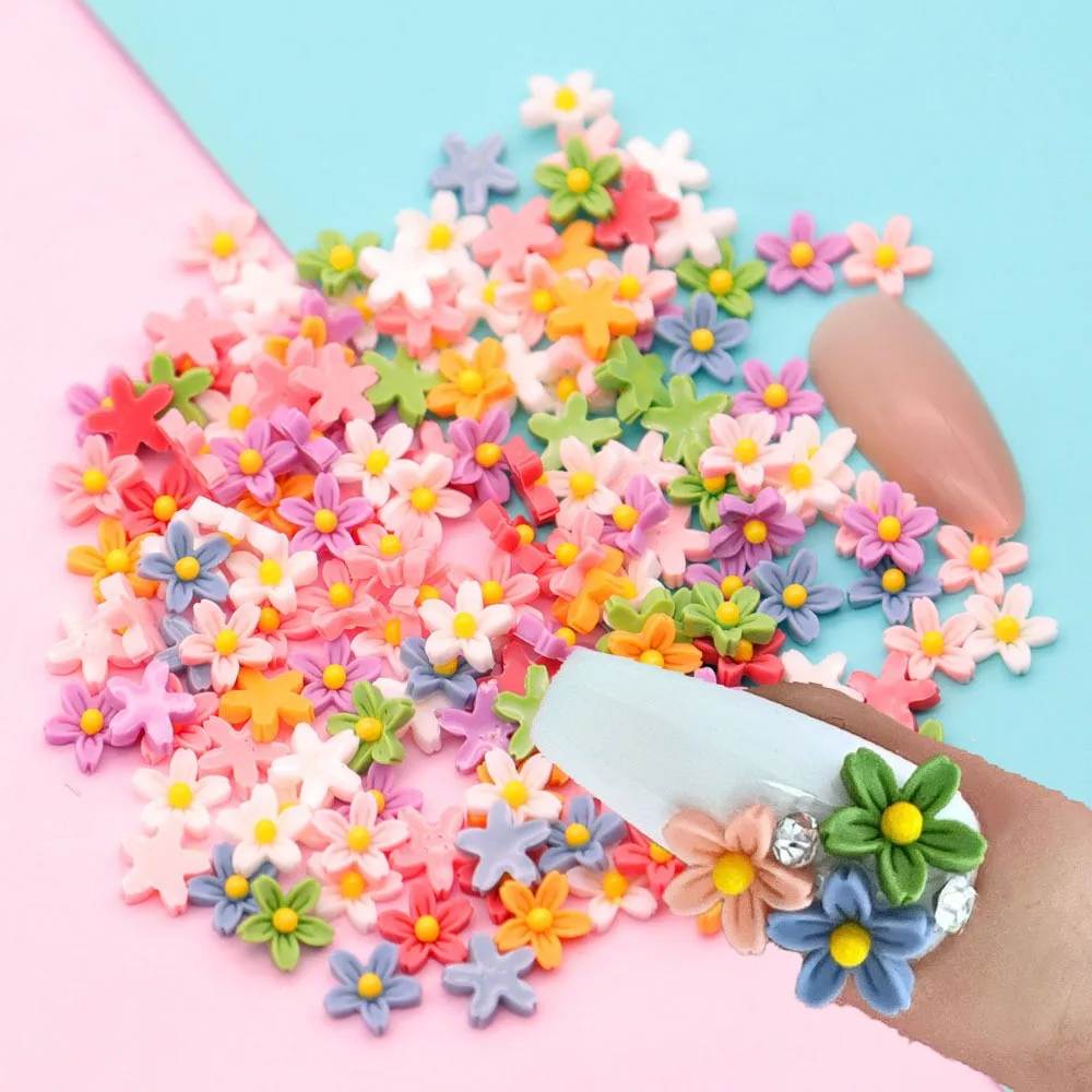 

100pcs Acrylic Flower Nail Art Charms 3D Colorful Five Petals Floret Decoration Jewelry DIY Manicure Accessories For Nail Art 2#