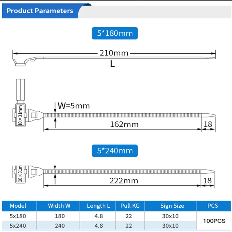100 шт. самоблокирующиеся кабельные стяжки из белого нейлона PA66