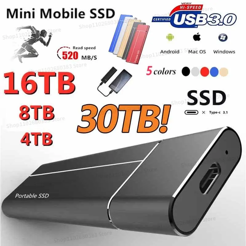 

High-speed Portable SSD 128TB 8TB 32TB External Hard Drive MassStorage USB3.0 Interface disco duro for Laptops Computer Notebook