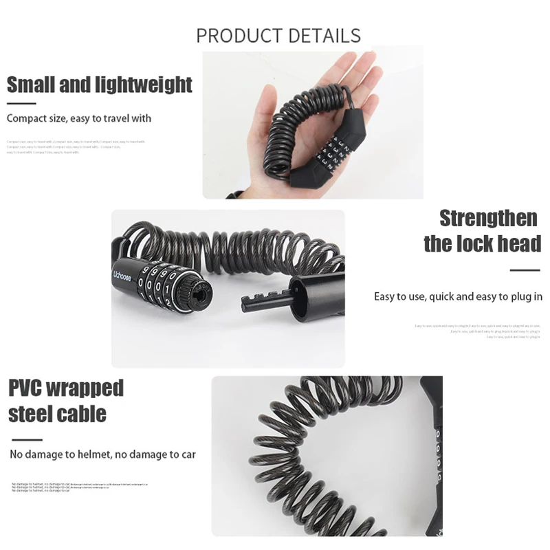 Прочный классический замок для шлема цепочка с 4-значным кодом комбинированный