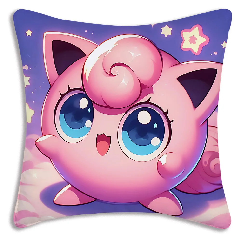 Pillow Covers Cartoon Cute P-Pokémons Jigglypuffs Sofa Decorative Home Double-sided Printing Short Plush Cushion Cover