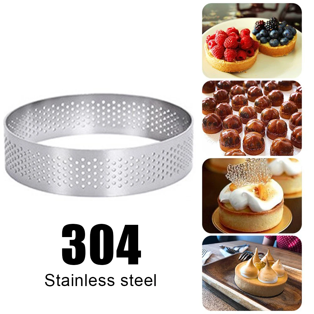 

6pcs Stainless Steel Tart Ring Round Dessert Cake Mold Cutter Non-Stick Pancake Mousse Circle Baking Tool Perforated Bakeware