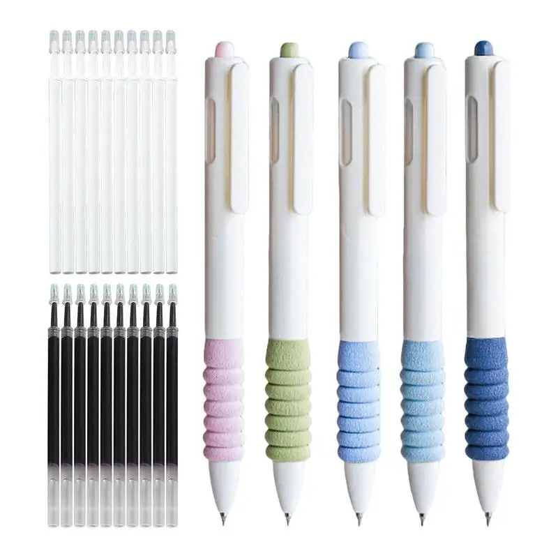 

Soft Grip Retractable Pens 5pcs Anti-smudge Neutral Pens Aesthetic Anti-slip Retractable Refillable ST Nib Work Pens Quick Dry