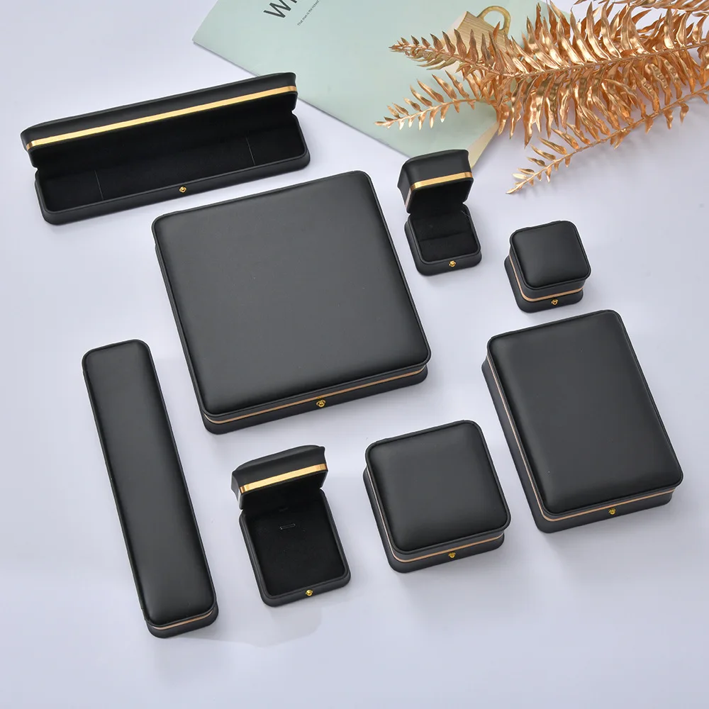 

Fashion Phnom Penh Black Womens Jewelry Storage Box Ring Pendant Chain Necklace Big Set Flap Packaging Display Organizer Box