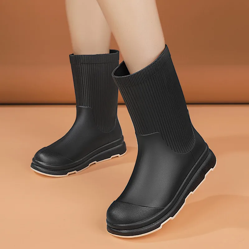 Лидер продаж черные непромокаемые сапоги женские удобные нескользящие ботинки