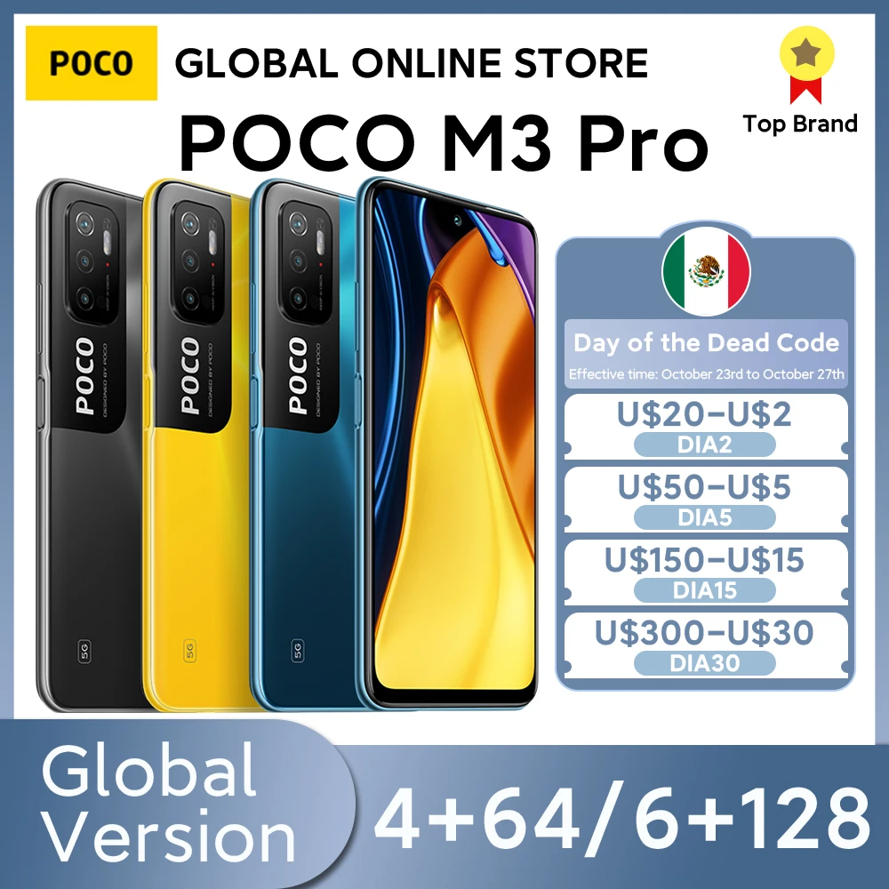 

POCO M3 Pro 5G NFC Смартфон 4 + 64/6 + 128 Dimensity 700 Octa Core 90Hz FHD + DotDisplay 5000mAh 48MP Тройная камера