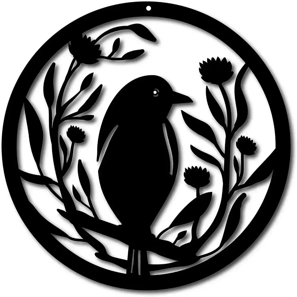 Очаровательный металлический настенный рисунок с цветком и птицей круглая