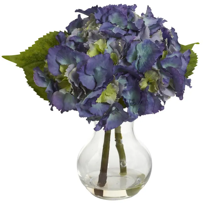 

Blooming Hydrangea Artificial Flowers with Vase, Blue Wedding Party Vase Home Autumn Decoration Fake Flower