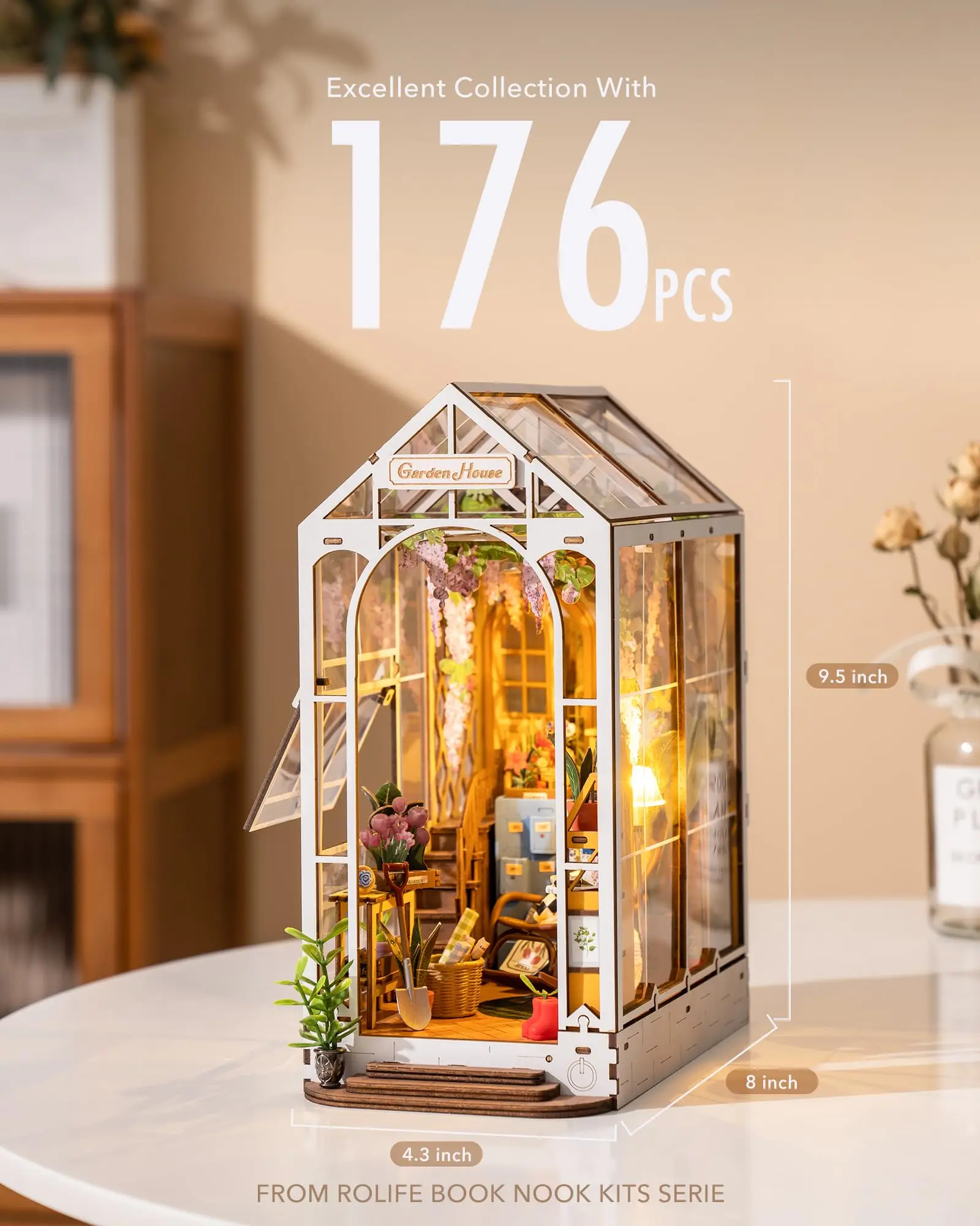 Фото Robotime Rolife Garden House Book Nook Kit Легкая сборка Книжная полка Вставка Идеальный домашний декор Игрушка в подарок для детей, женщин и девочек TGB06 №4