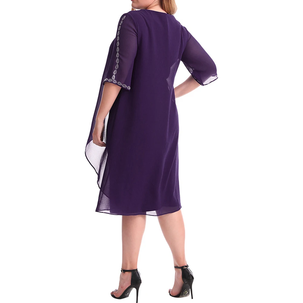 

Plus Size Women Dresses Chiffon Casual Middle Dress Half Sleeve Party Dress Fake Two Pieces Oversized Gown Dress