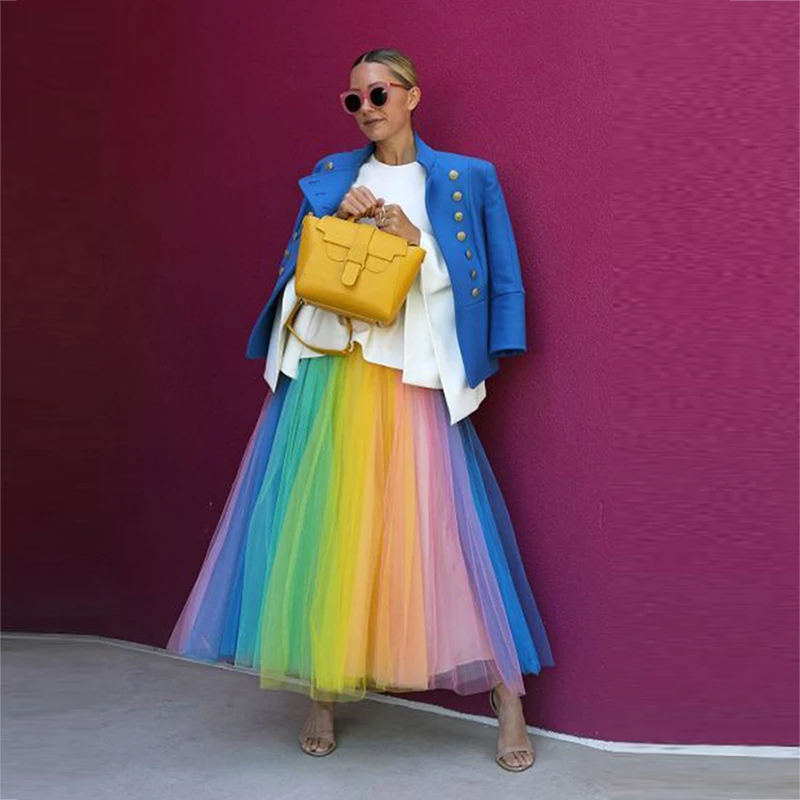 Женская длинная юбка черная Радужная макси для дня рождения цвет и размер на