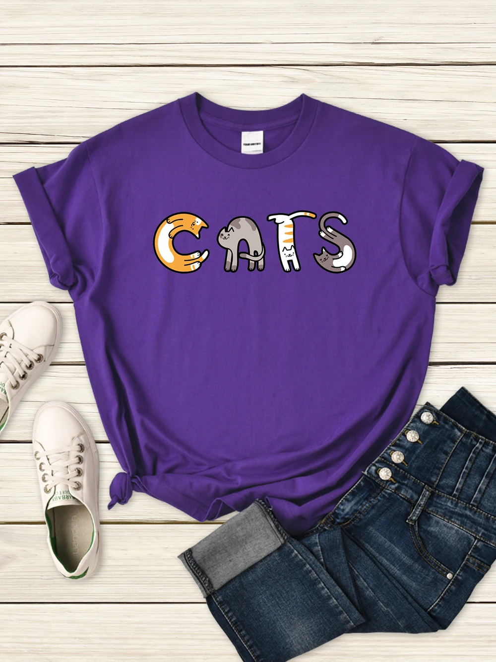 

Футболка женская с надписью «Сделано из кошек», модная удобная повседневная одежда с коротким рукавом и круглым вырезом, простота на лето